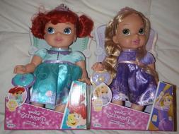 2 NEW Disney Princess Deluxe Baby Ariel and Rapunzel Doll wi