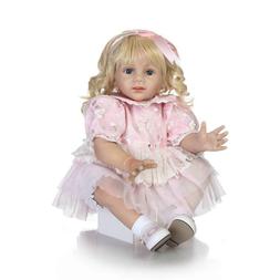 24" Cute Blonde Hair Toddler Girl Doll Lifelike Soft Silicon