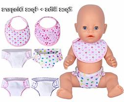 ebuddy 4 Pack Diapers and 2 pcs Bids for 14-18 Inch Baby Dol