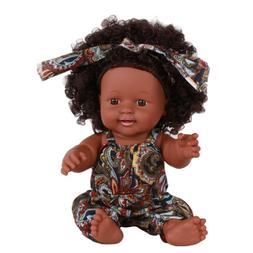 Baby Doll w/ Brown Curly Hair, Floral Overalls for 3 Year Ol
