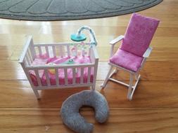 BARBIE BABY KRISSY DOLL HANDMADE CRIB , ROCKING CHAIR AND AC