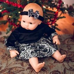 15" Baby Doll Elegant Party Dress with Matching Headband Att