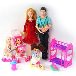 Set Of 6 People With Dad Pregnant Mom 3 Daughters And Baby B