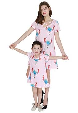 OMZIN Mommy and Me Summer Beach Mini Dress for Mom Pink 3XL