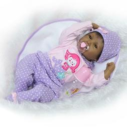 Lifelike Newborn Soft Silicone Vinyl Girl Cute Black Doll 22