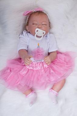 Cute 18'' Reborn Doll Baby Girl Silicone Rooting Hair Closed