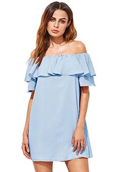 Milumia Women's Off Shoulder Ruffles Shift Loose Mini Dress 