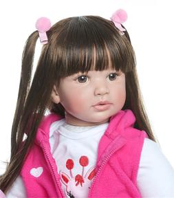 24inch Reborn Toddler Girls Dolls With Black Long Hair
