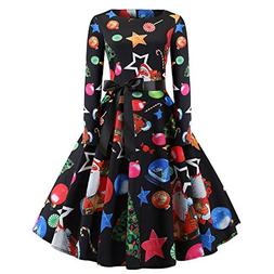Women's Vintage Print Long Sleeve Christmas Evening Party Sw