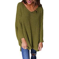 Women's V Neck Autumn Sweaters Long Sleeve Loose Pullovers S